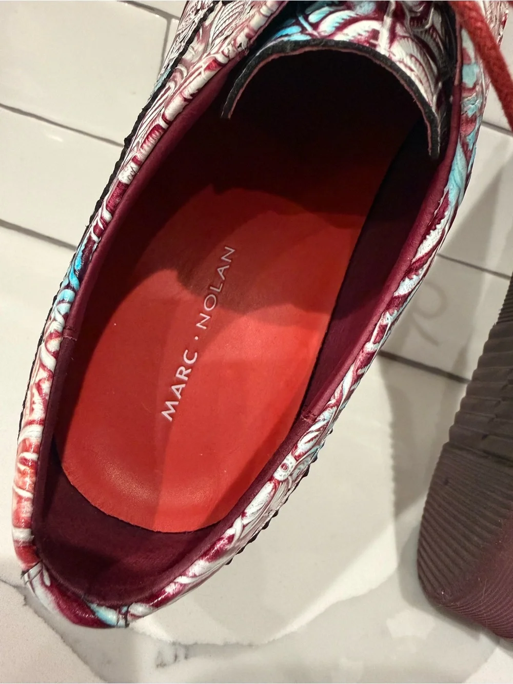 Patterned Lace-Up Oxfords in Teal and Burgundy